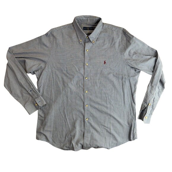 Ralph Lauren Button Up Shirt Mens Size XL Checkered Cotton Old‎ Money Work Pony - Picture 3 of 8